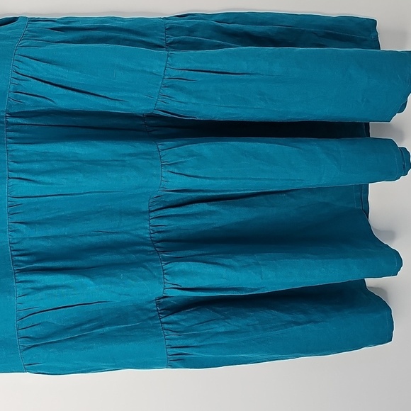 Chico's Peacock Blue 100% Linen w Embellished Neckline Glam Relaxed Short Dress - Picture 8 of 15